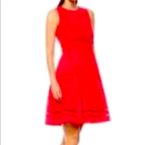 Calvin Klein Womens Sleeveless Illusion Fit & Flare Dress Red 6
